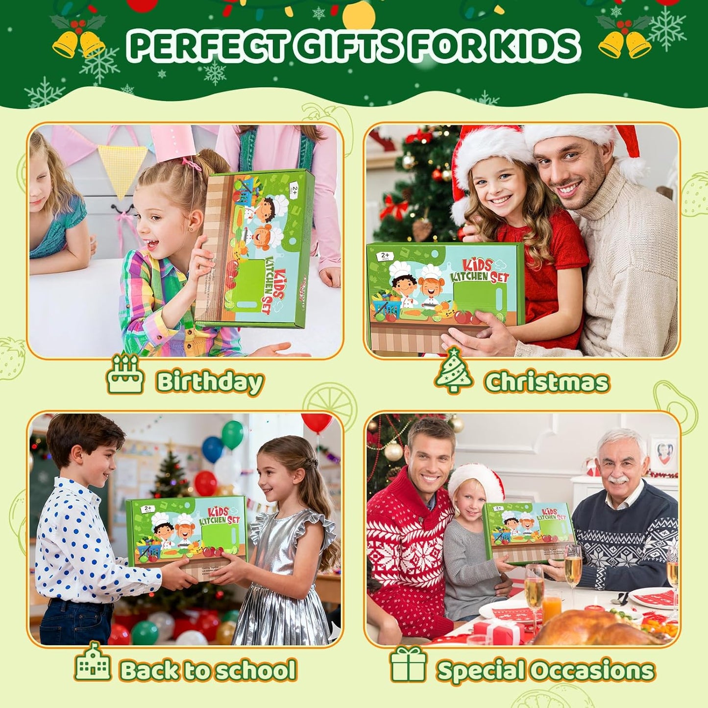 50PCS Kids Kitchen Cooking Set - Crocodile Wooden Kid Safe Knife Cutting Board Apron Gloves Fruit Vegetable Crinkle Cutters Peeler Serrated Edges Plastic Toddlers Knives, Kids Knifes for Real Cooking