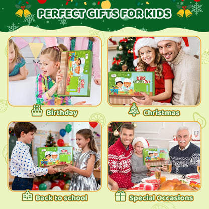 50PCS Kids Kitchen Cooking Set - Crocodile Wooden Kid Safe Knife Cutting Board Apron Gloves Fruit Vegetable Crinkle Cutters Peeler Serrated Edges Plastic Toddlers Knives, Kids Knifes for Real Cooking