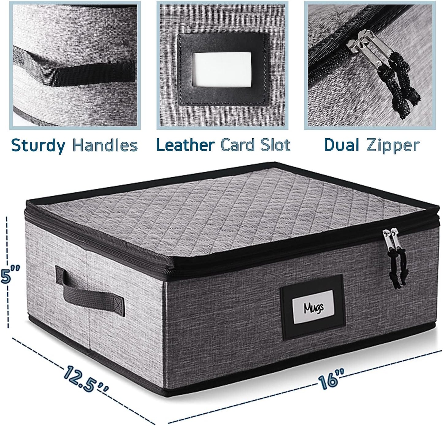 Platter Storage Case, Fine China Storage Containers Hard Shell, Quilted and Stackable 16”x 12.5”x 3.5” Platter Storage Container with Zipper, Handles and Felt Dividers for Moving and Seasonal Storage