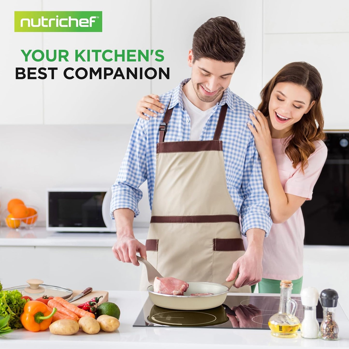 NutriChef 54-Piece Kitchen Cookware Set – Complete Non-Stick Ceramic Pots and Pans Set with Utensils, Bakeware, and Knife Set, Gas, Electric & Induction Compatible, Blush Pink Kitchen Essentials