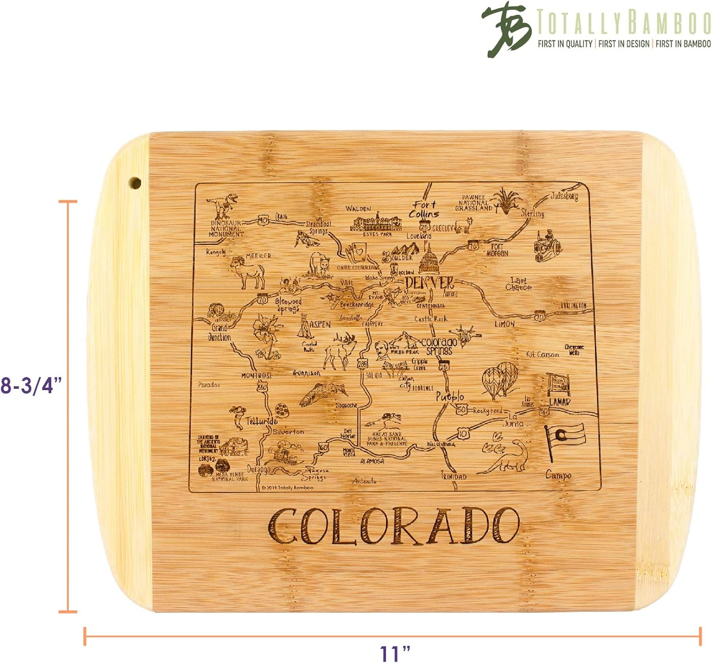 Totally Bamboo A Slice of Life New Jersey State Serving and Cutting Board, 11" x 8.75" - Colors A