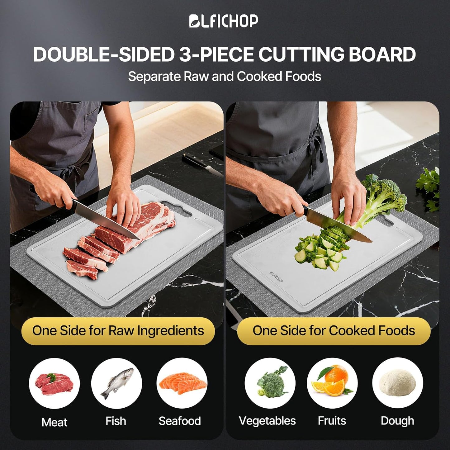 3pcs 100% Pure Titanium Cutting Boards with Juice Groove, Double-Sided Non-Toxic Chopping Boards for kitchen Meat, Vegetables and Fruits, Dishwasher Safe, Grey(9"×12" / 10"×14" / 12"×18")