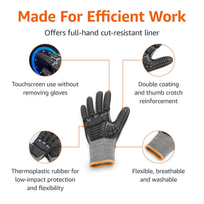 Amazon Basics Cut Level A2, Abrasion ANSI Level A4, Impact Protection Work Gloves, Touchscreen Compatible, 15G Sandy Nitrile Palm, Cut-Resistant, Pack of 100 Pairs, Black, Size XX-Small