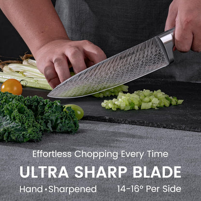 Knife Set, Astercook 21 Pieces Kitchen Knife Set with Built-in Sharpener, German Stainless Steel Knife Block Set, Razor-Sharp Knives with Full-tang Handle, Dishwasher Safe, Silver