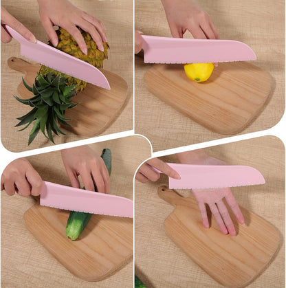 4 Pack Lettuce Knife 11/8.5" Plastic Cake Knifes to Prevent Browning Serrated Kitchen Cutter for Cutting Fruits, Cakes and Bread Dishwashable Safe for Kids Nylon Cutters for Nonstick Pans (Blue, S&L)