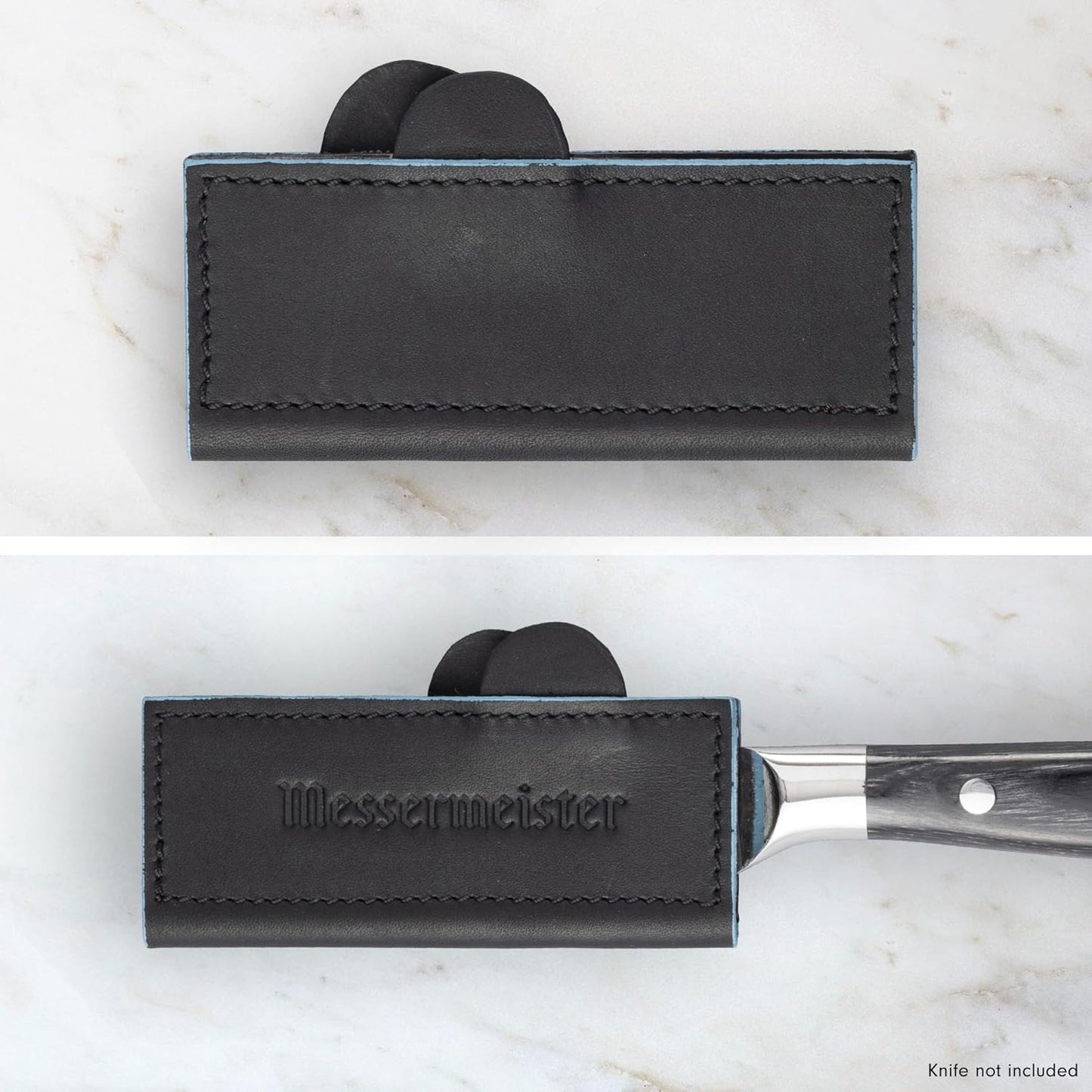 Messermeister 6.5" Black Magnetic Leather Edge-Guard - Handcrafted, Stylish & Functional Safety Accessory for Knife - 2 Blade Entry Notches - 6.5" x 1.625"