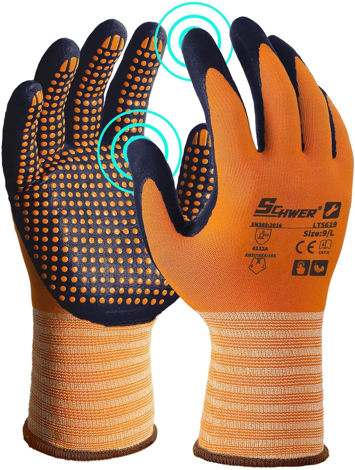 Schwer 3/6/12 Pairs Safety Work Gloves MicroFoam Nitrile Coated, Certified Level 6 Abrasion Resistant Gardening Gloves with MicroDot Grip, Touchscreen, General A1 Cut Resistant Glove, LT5619, S