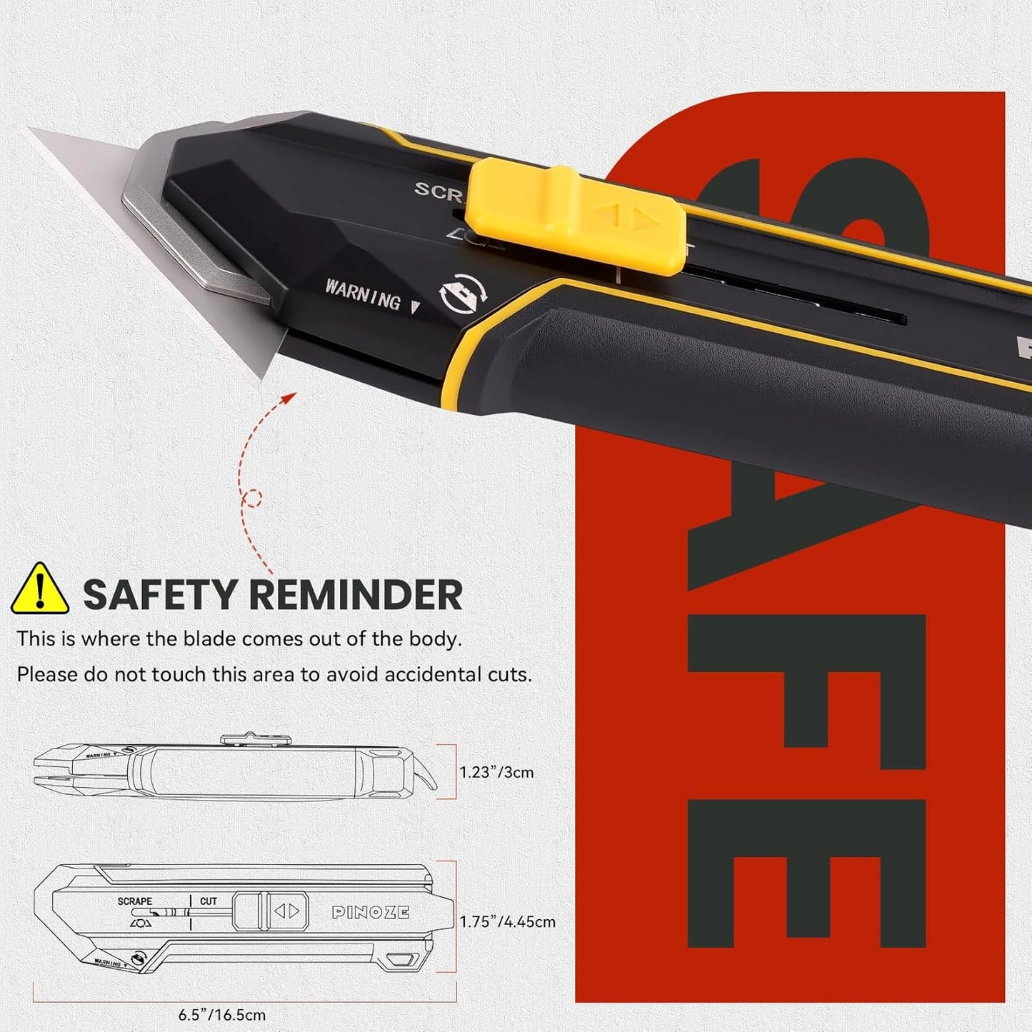 PINOZE Utility Knife Scraper, 3-in-1 Retractable Box Cutter with Lanyard & Blade Storage, Heavy Duty Zinc Alloy Multi-functional Knife with 10pcs SK2 Blades, EDC Tool for Home, Office, DIY