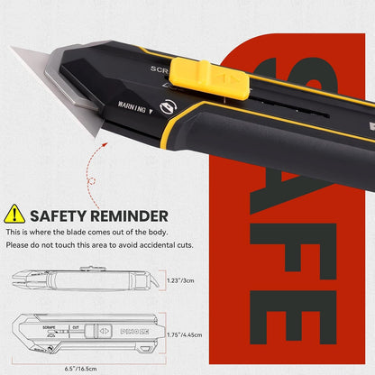 PINOZE Utility Knife Scraper, 3-in-1 Retractable Box Cutter with Lanyard & Blade Storage, Heavy Duty Zinc Alloy Multi-functional Knife with 10pcs SK2 Blades, EDC Tool for Home, Office, DIY
