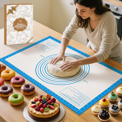 Extra Thick Silicone Baking Mat with Recipes - 26x16 inch Non Stick Pastry Mat with Measurements for Sourdough, Macarons, Bread, Pizza, Dough Rolling, Kneading, Heat Resistant to 480°F Gift for Baker