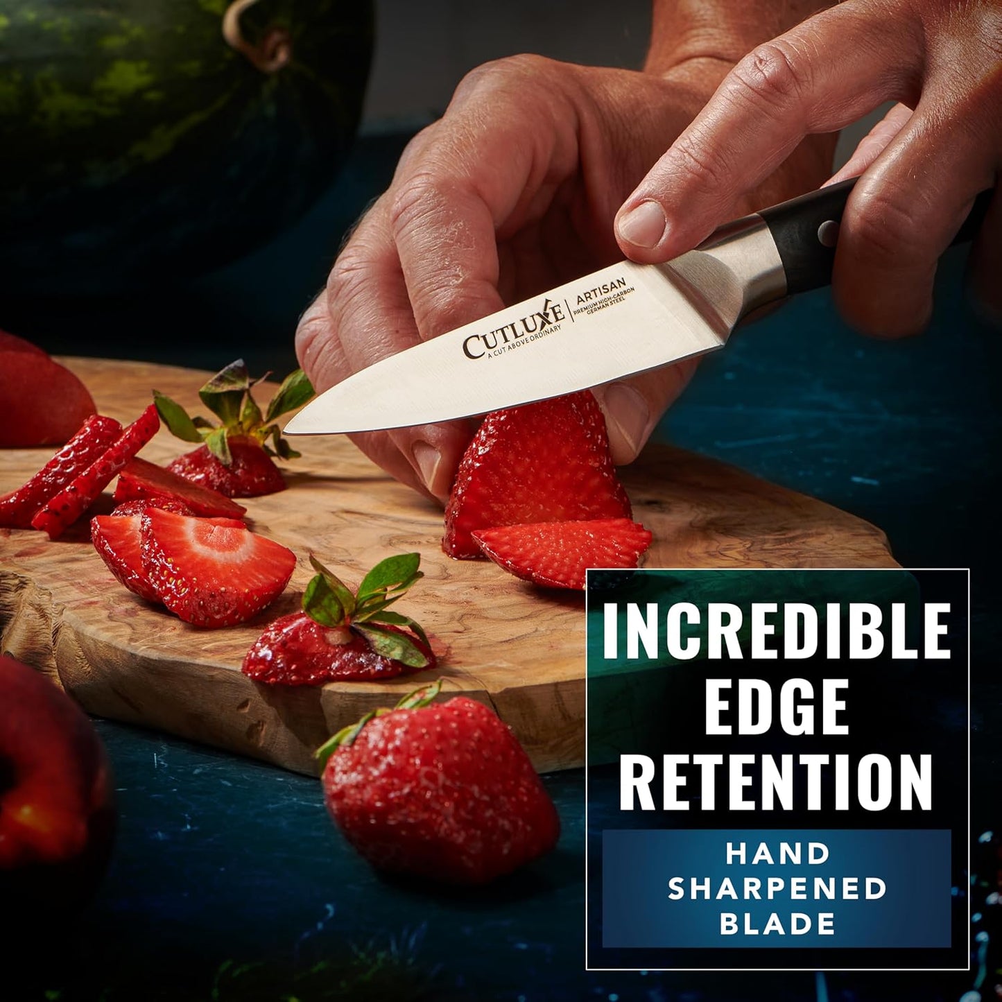 Cutluxe Paring Knife, 3.5" Small Kitchen Peeling Knife with Razor Sharp Blade – High Carbon German Steel, Full Tang, Ergonomic Handle Design – Artisan Series