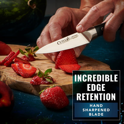 Cutluxe Paring Knife, 3.5" Small Kitchen Peeling Knife with Razor Sharp Blade – High Carbon German Steel, Full Tang, Ergonomic Handle Design – Artisan Series