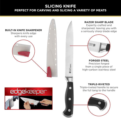 Sabatier Forged Stainless Steel Chef Knife with Edgekeeper Self-Sharpening Blade Cover, High-Carbon Stainless Steel Kitchen Knife, Razor-Sharp Knife to Cut Fruit, Vegetables and more, 8-Inch, Black