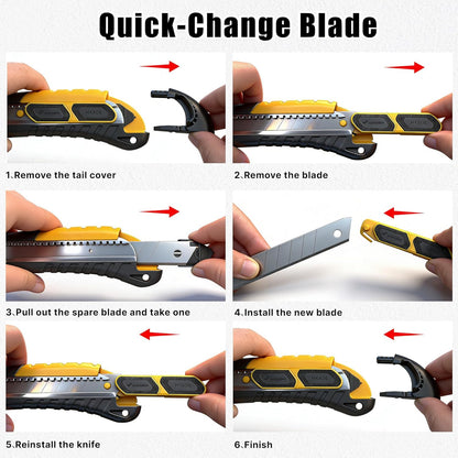 Dual-Mode Box Cutter Retractable for Warehouse,Locking Professional Work Knife, Auto-Retract Box Knife,18mm Heavy Duty Utility Knife with Metal Rail,Spare Blade Storage.1 Knife+10 Blades