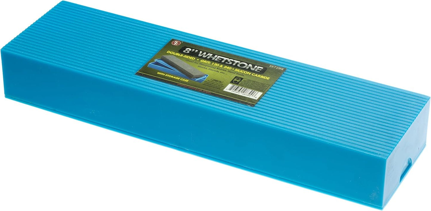 SE 8-Inch Silicon Carbide Double-Sided Whetstone - Sharpening Stone with 120 and 240 Grits, Includes Blue Storage Case SS72BK