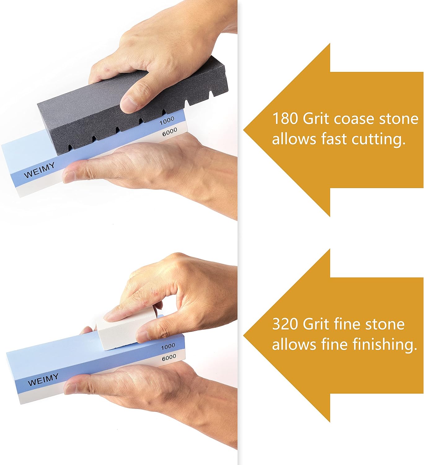 Flattening Stone Set, Two Sharpening Stones Flattener, Grit 180 Black & 320 White Whetstone - Fixer with Grooves for Repair any wet stone