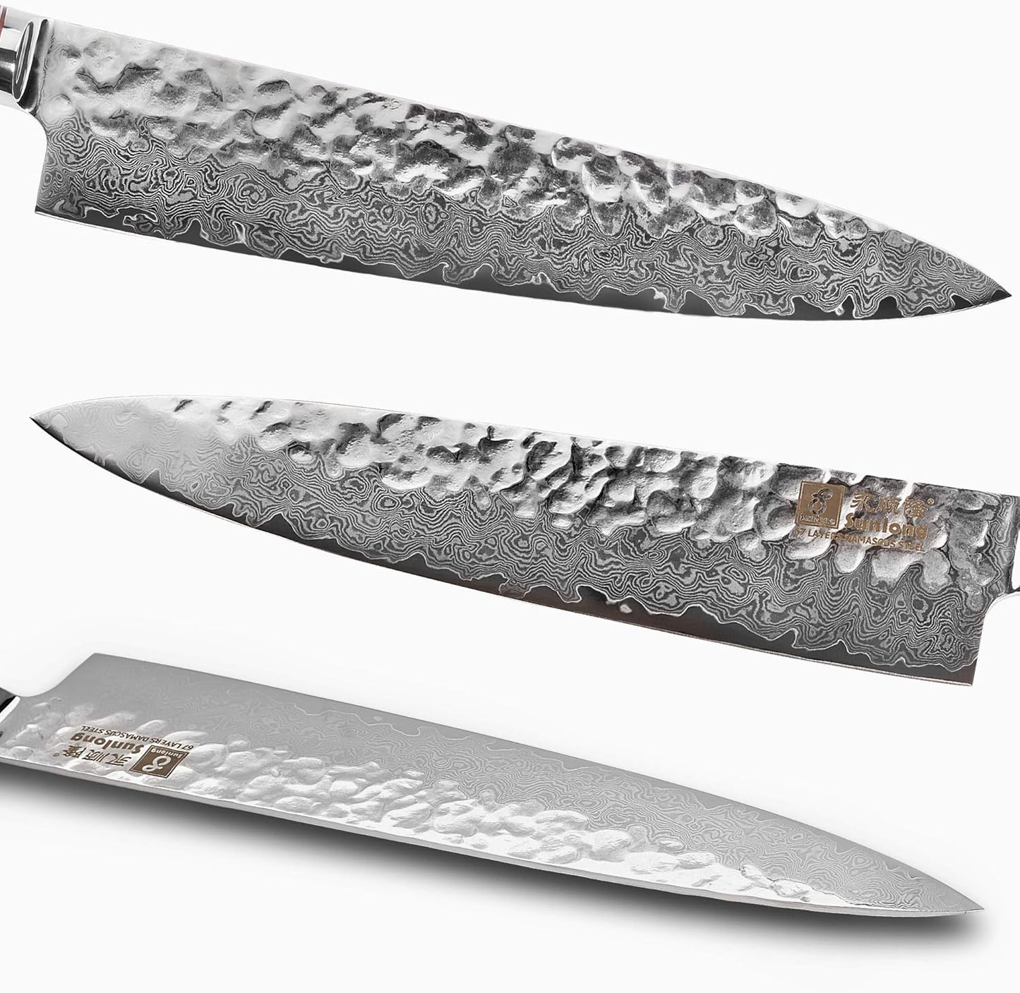 SUNLONG Usuba & Nakiri Knife 6.5 inch Fruit and Vegetable Knife Japanese Hammered Damascus Steel Super sharp - Natural Deer Horn Handle