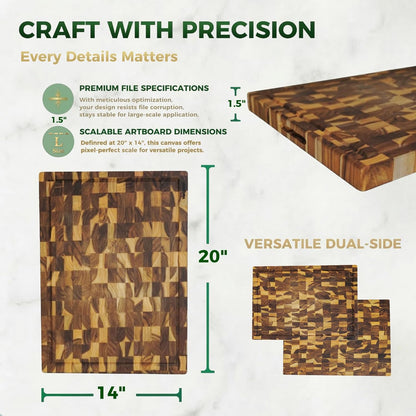 Teak Cutting Board - End Grain Butcher Block, 20 x 14 x 1.5 Inch Large Wood Board with Juice Groove & Side Handles, Extra Thick Carving Board for Meat Prep, BBQ & Charcuterie