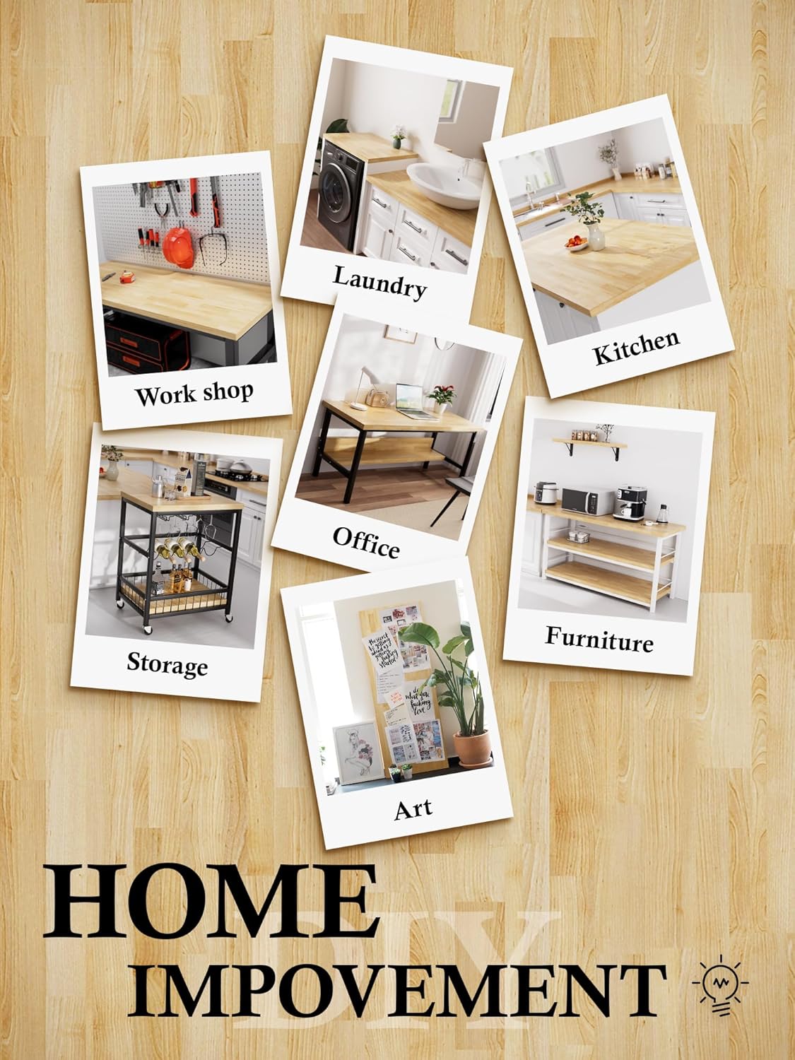 4FT Butcher Block Countertop Birch Solid Wood - 50" x 25" Table Top Butcher Block Cutting Board for Kitchen Island Cart Living Dining Office Desk Workbench Washer Dryer Countertop Unfinished 1.5" Th
