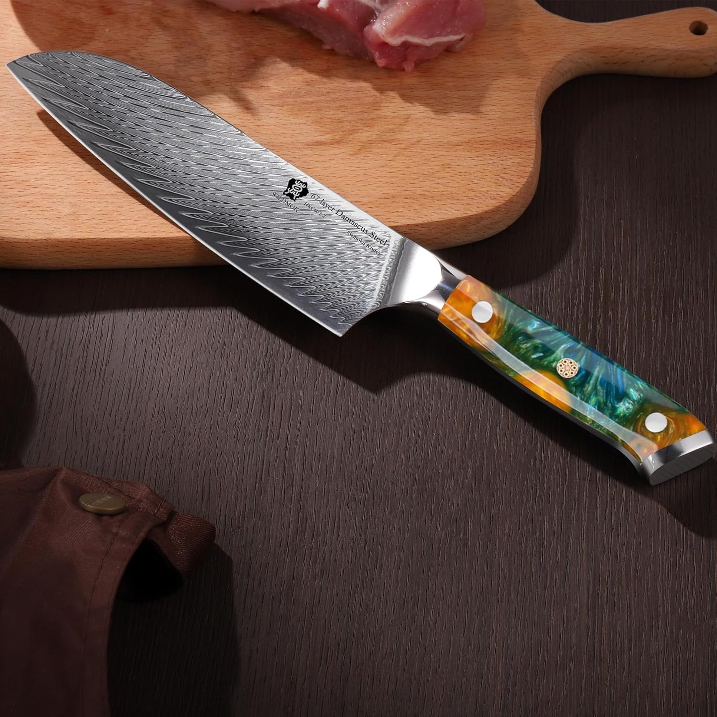WILDMOK Santoku Knife 7 Inch kitchen knife, Ultra Sharp with Japanese Damascus Forged Santoku Knife, Ergonomic Resin Handle, cooking gifts with gift box