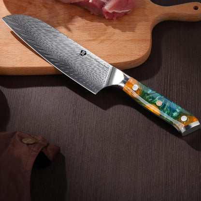WILDMOK Santoku Knife 7 Inch kitchen knife, Ultra Sharp with Japanese Damascus Forged Santoku Knife, Ergonomic Resin Handle, cooking gifts with gift box