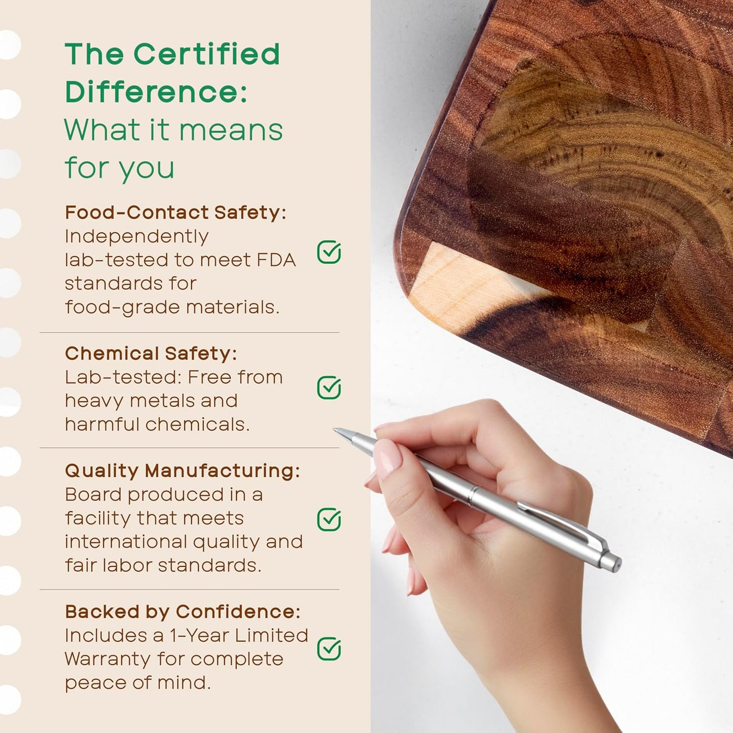 Evergreen End Grain Acacia Wood Cutting Board for Kitchen | Large 16x12.4x1.5" Butcher Block with Juice Groove & Non-Slip Feet | 2in1 Charcuterie Board, Non-Toxic, Gift Box