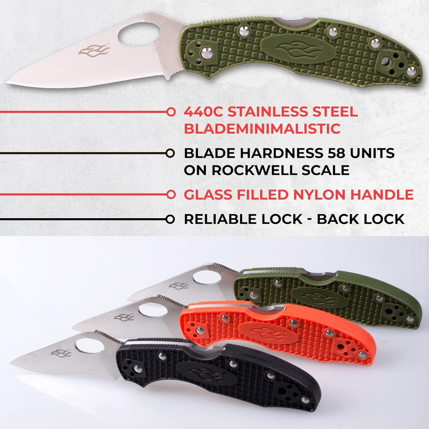 Firebird GANZO F759MS-BL Folding Pocket Knife 440C Stainless Steel Serrated Blade Anti-Slip Handle with Clip Fishing Camping EDC Utility Pocket Knife (Blue)