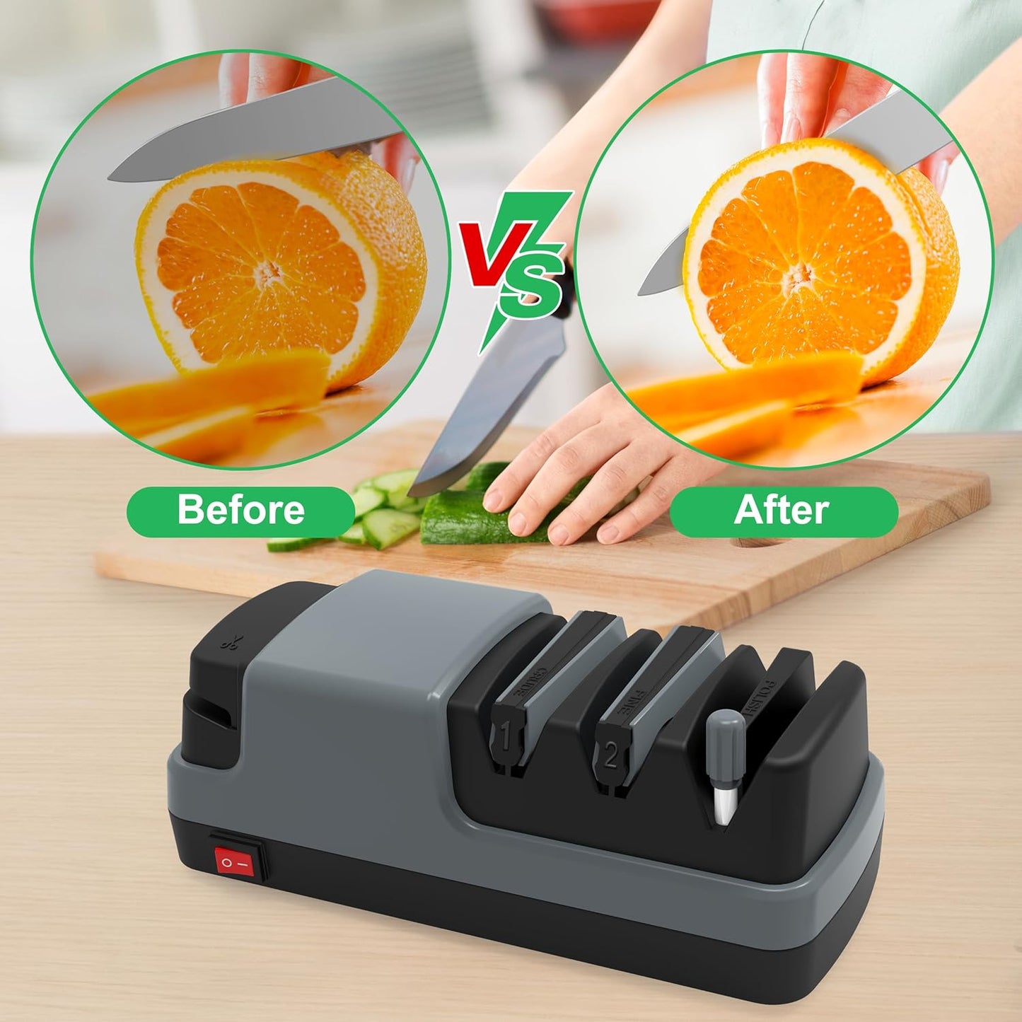 Electric Knife Sharpener- 4 in 1 Electric Knife Sharpeners for Kitchen Knives, Straight Blade Knives & Serrated Knives & Ceramic Knives & Scissors