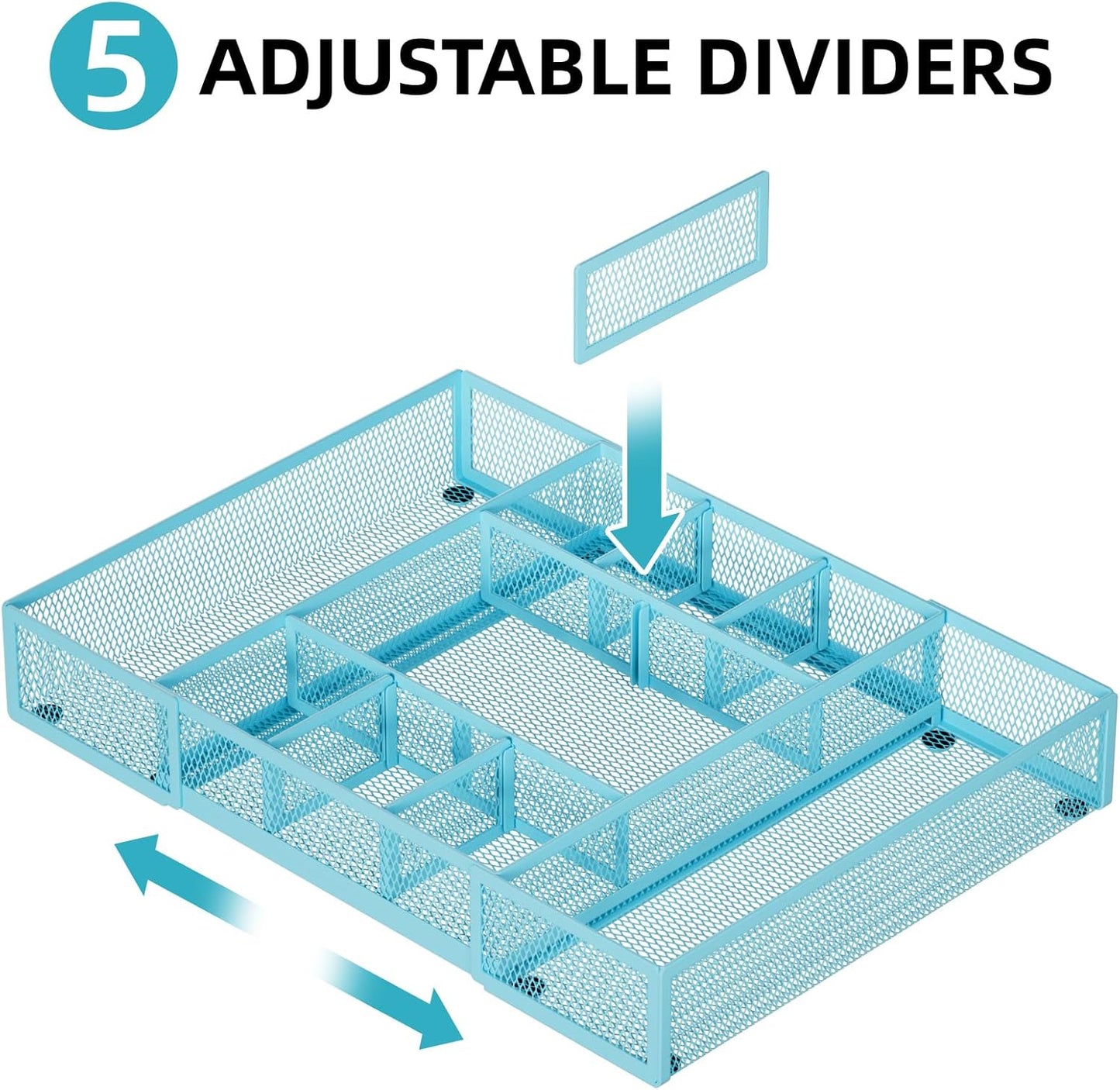 Marbrasse Expandable Desk Drawer Organizer, Mesh Drawer Organizer Tray with 10 Adjustable Compartments, Desk Organizers and Accessories for Office Supplies, Makeup & Vanity (Expandable White-2 pack)