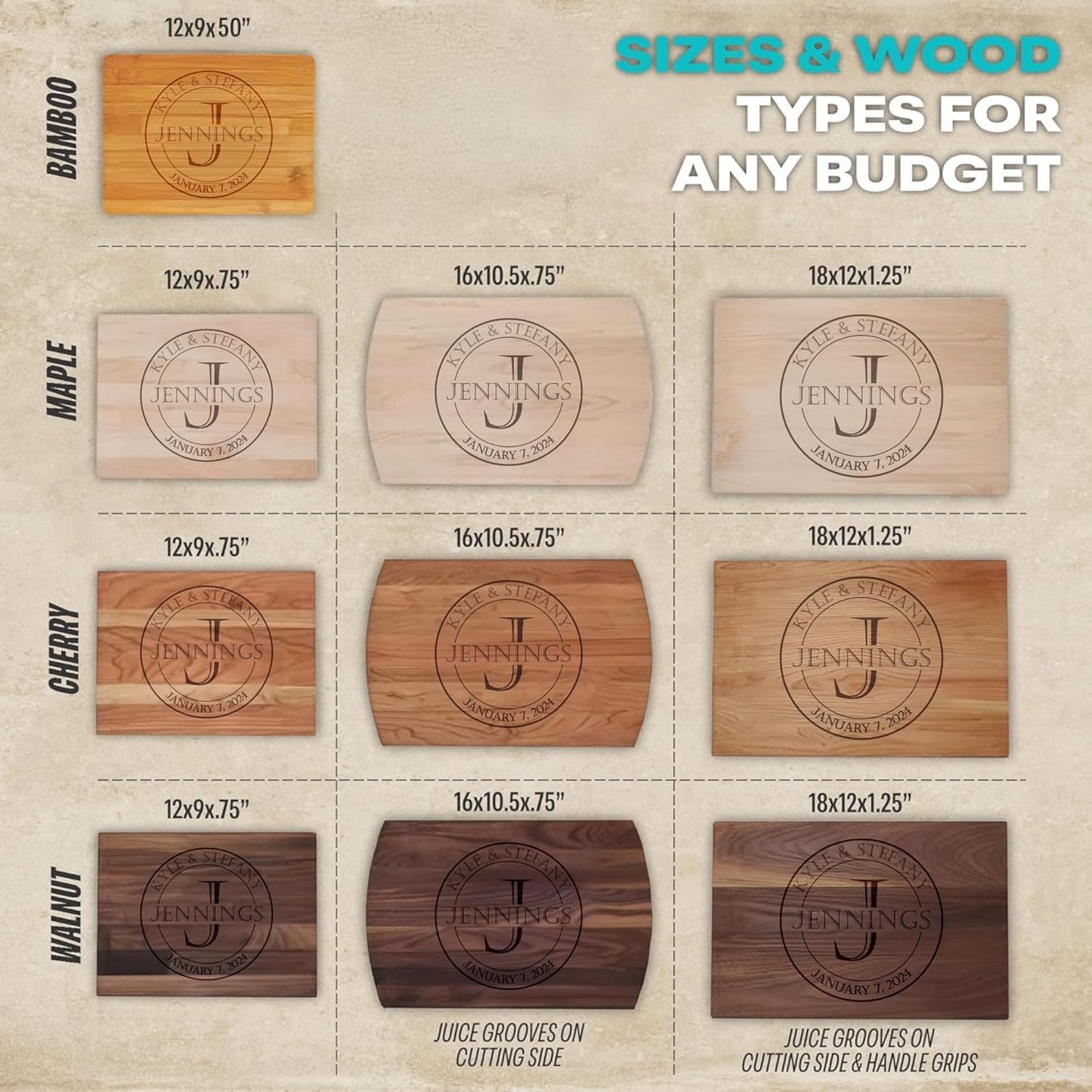 Blue Ridge Mountain Gifts Personalized Wood Cutting Board Laser Engraved Anniversary or Wedding Gift Custom Charcuterie Board Personalized Gift for Mothers