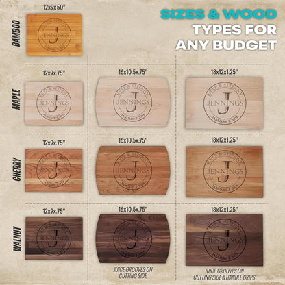 Blue Ridge Mountain Gifts Personalized Wood Cutting Board Laser Engraved Anniversary or Wedding Gift Custom Charcuterie Board Personalized Gift for Mothers