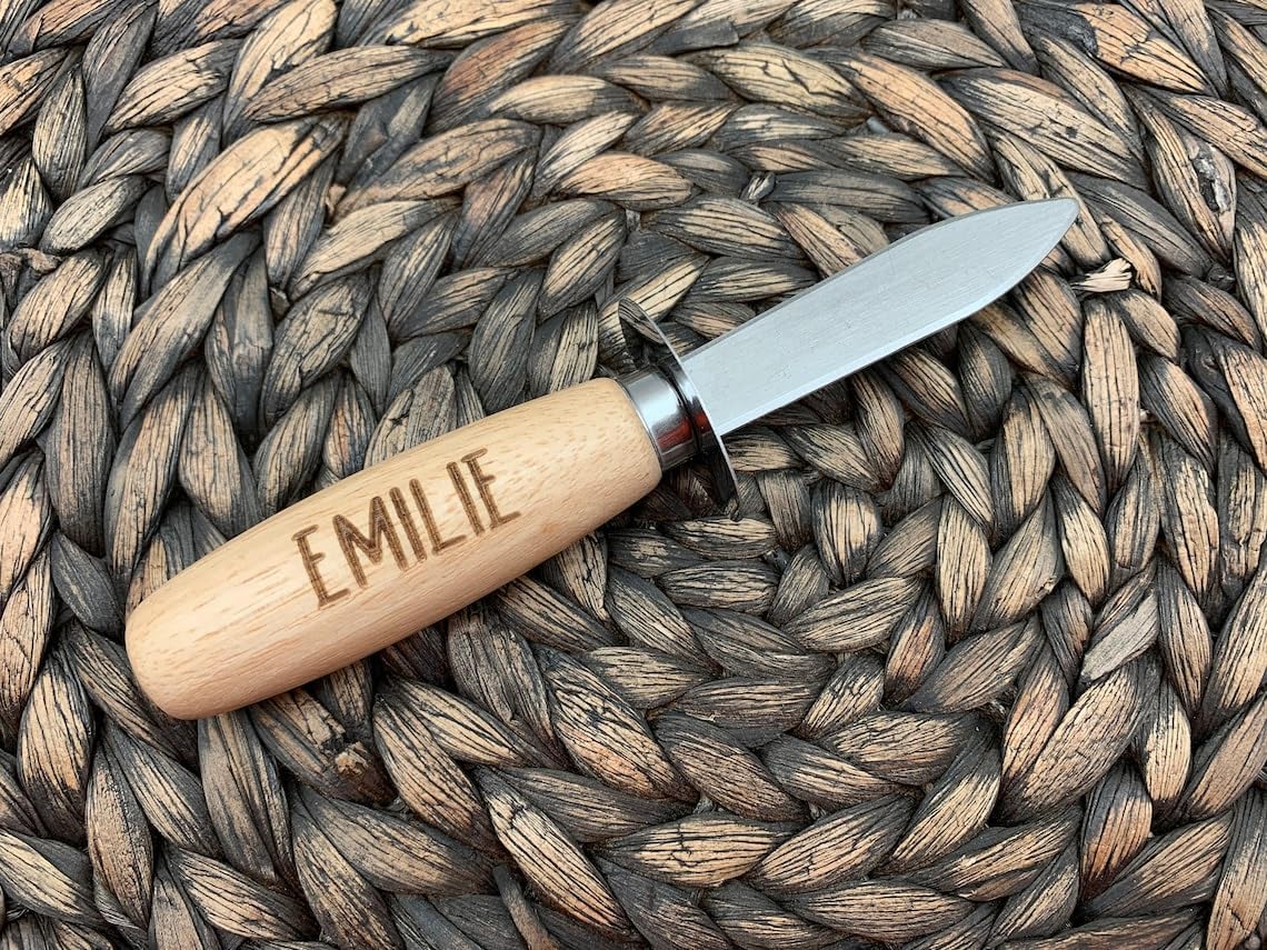 Personalized Oyster Knife – Engraved Wooden Handle, Stainless Steel Oyster Shucking Knife, Seafood Tool