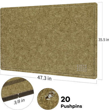 Lightomorrow Bulletin Board, 36 x 24 inches Felt Board - Decorative Pin Board, Cork Board Alternative for Wall, 3' x 2' Foldable Self-Adhesive Vision Board Prayer Board with 20 Pushpins - Black