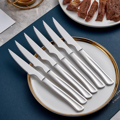 Black Steak Knife Set, 6 Piece Stainless Steel Kitchen Knife Set & Kitchen Utility Knives, 8.7 Inch Serrated Steak Knives, Dinner Knives, Sharp Knife with Ergonomic Handles