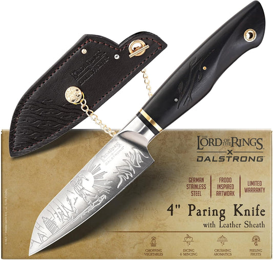 Dalstrong Meat Cleaver Knife - 6 inch - Lord of the Rings™ Edition - Official Licensed Collection - Drawrves Gimli - Premium German X50CRMOV15 Steel - Ebony Wood Handle - Leather Sheath