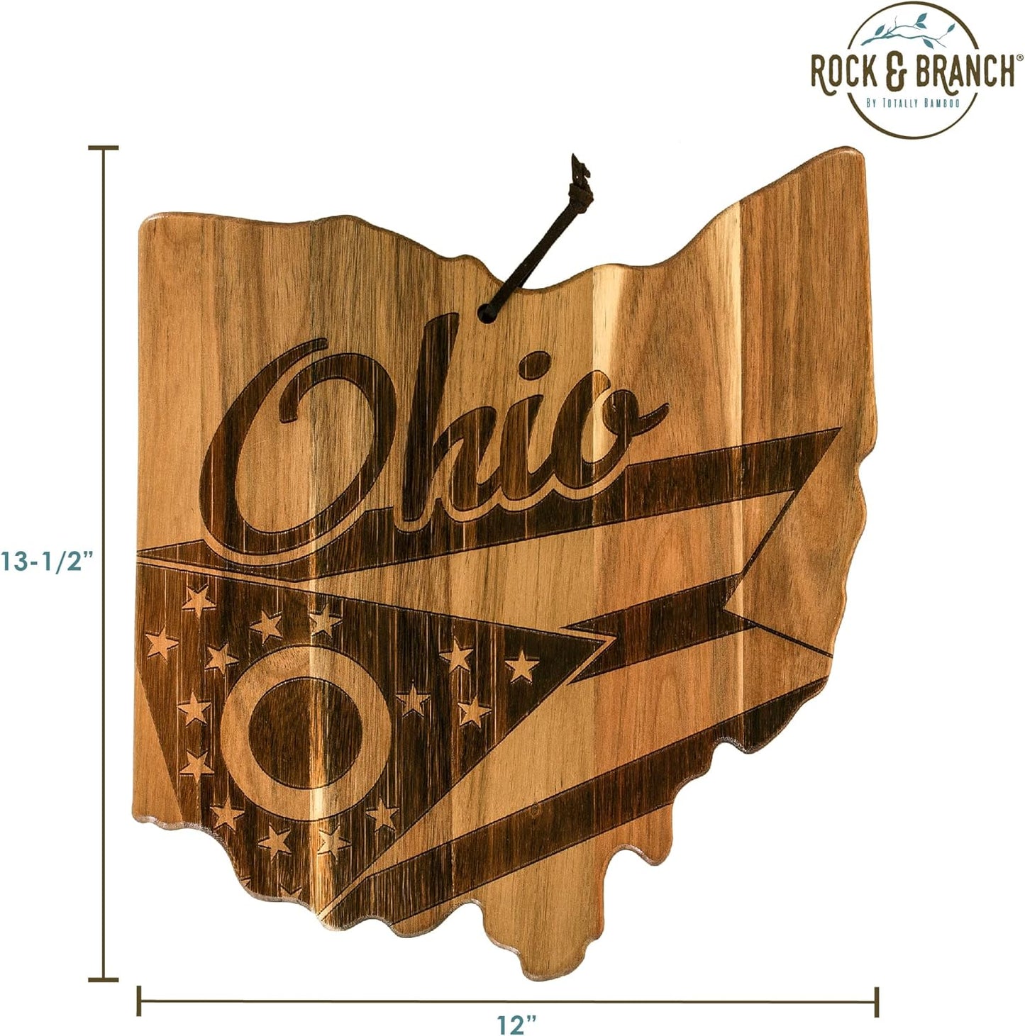 Totally Bamboo Rock & Branch Origins Series New York State Shaped Cutting Board and Charcuterie Serving Tray, Includes Hang Tie for Wall Display