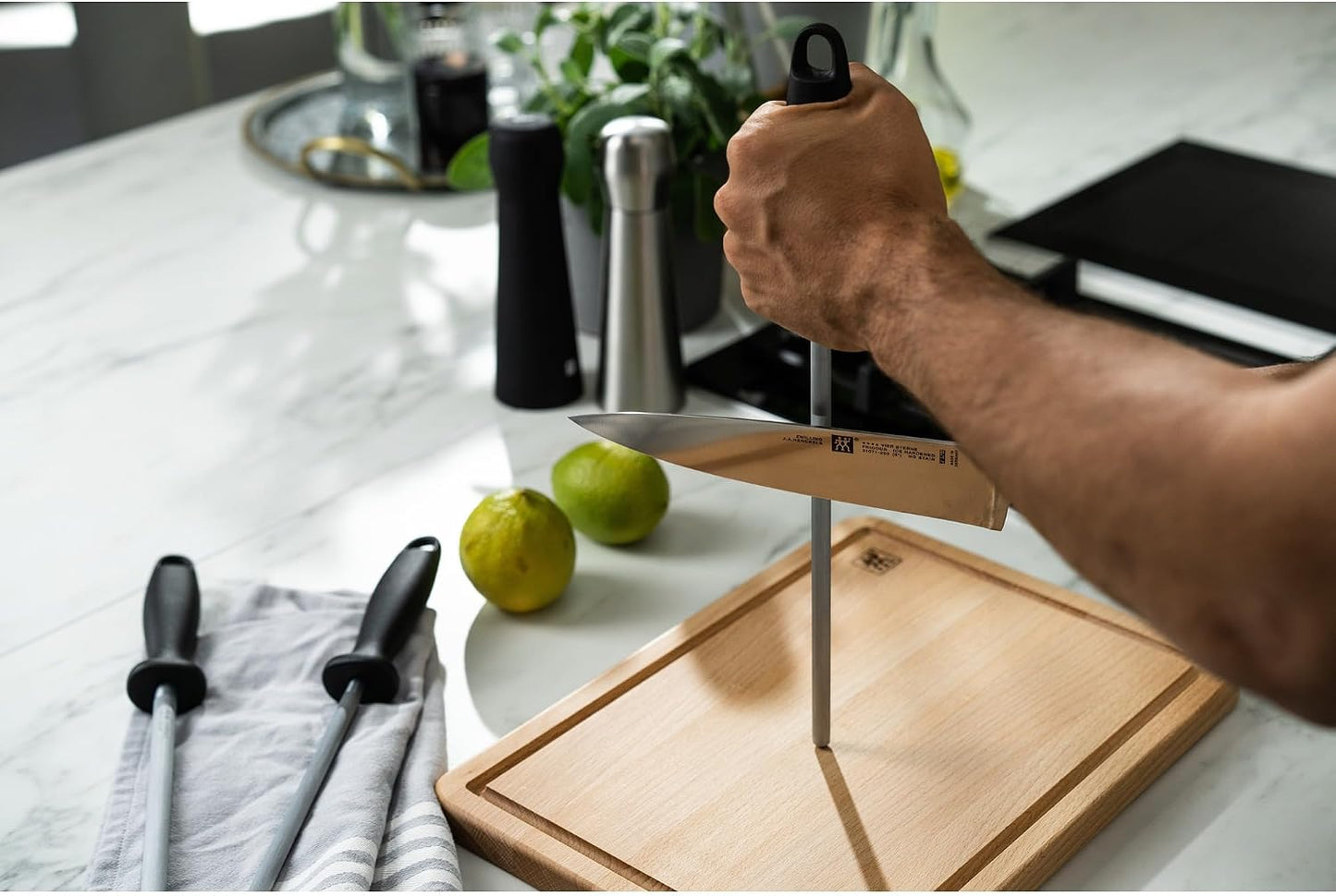 2-Stage Ultra-Sharp Knife Sharpener, Hand Held Knife Sharpener | Restores Ultra-Sharp Blades in Seconds. For Western Style Blades. Sharpening Ceramic Rods Have Both Coarse & Fine Grits