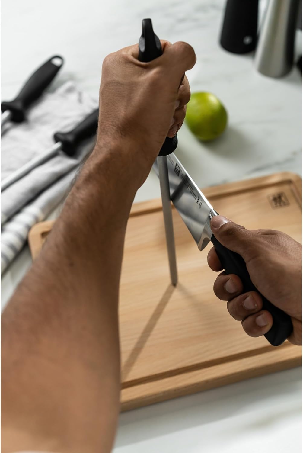 2-Stage Ultra-Sharp Knife Sharpener, Hand Held Knife Sharpener | Restores Ultra-Sharp Blades in Seconds. For Western Style Blades. Sharpening Ceramic Rods Have Both Coarse & Fine Grits