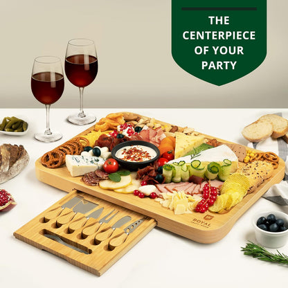 Extra Large Cheese Board - Bamboo Cheese Board and Knife Set - Charcuterie Board Set, Charcuterie Platter & Serving Tray