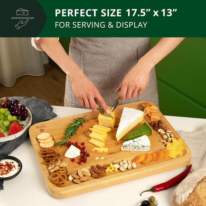 Extra Large Cheese Board - Bamboo Cheese Board and Knife Set - Charcuterie Board Set, Charcuterie Platter & Serving Tray