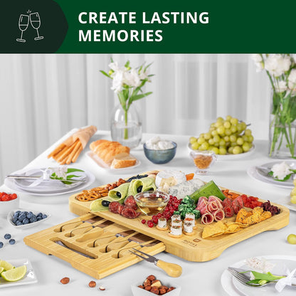 Extra Large Cheese Board - Bamboo Cheese Board and Knife Set - Charcuterie Board Set, Charcuterie Platter & Serving Tray