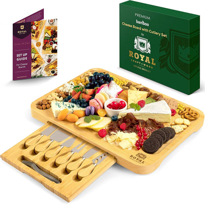 Extra Large Cheese Board - Bamboo Cheese Board and Knife Set - Charcuterie Board Set, Charcuterie Platter & Serving Tray