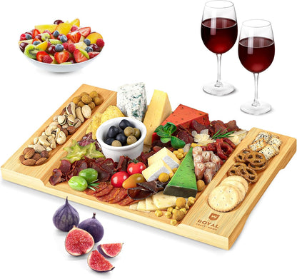 Extra Large Cheese Board - Bamboo Cheese Board and Knife Set - Charcuterie Board Set, Charcuterie Platter & Serving Tray
