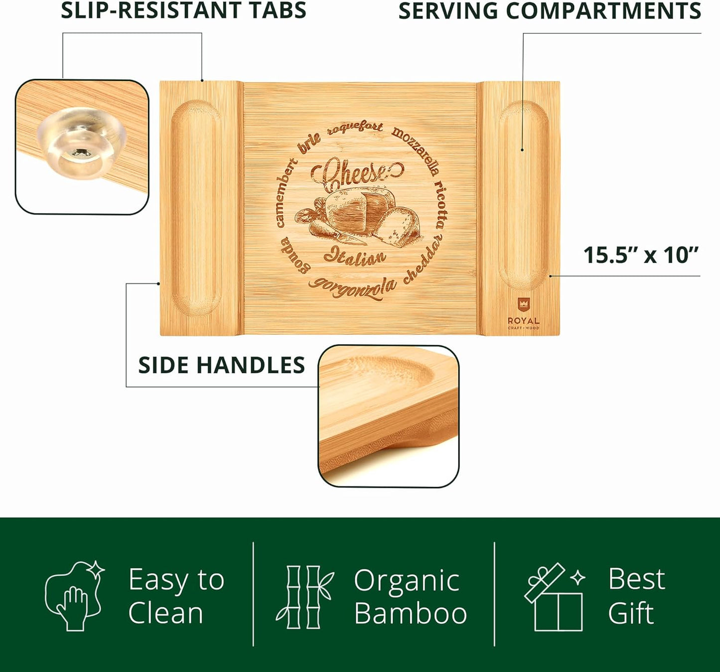 Extra Large Cheese Board - Bamboo Cheese Board and Knife Set - Charcuterie Board Set, Charcuterie Platter & Serving Tray