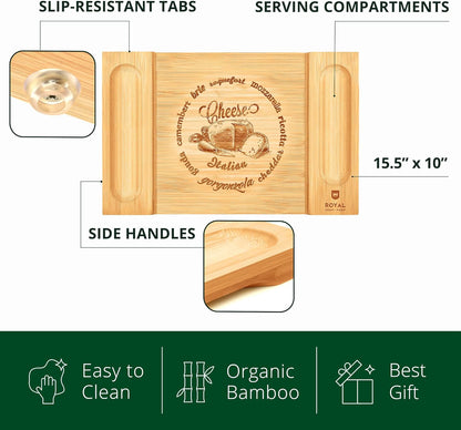 Extra Large Cheese Board - Bamboo Cheese Board and Knife Set - Charcuterie Board Set, Charcuterie Platter & Serving Tray