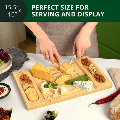 Extra Large Cheese Board - Bamboo Cheese Board and Knife Set - Charcuterie Board Set, Charcuterie Platter & Serving Tray