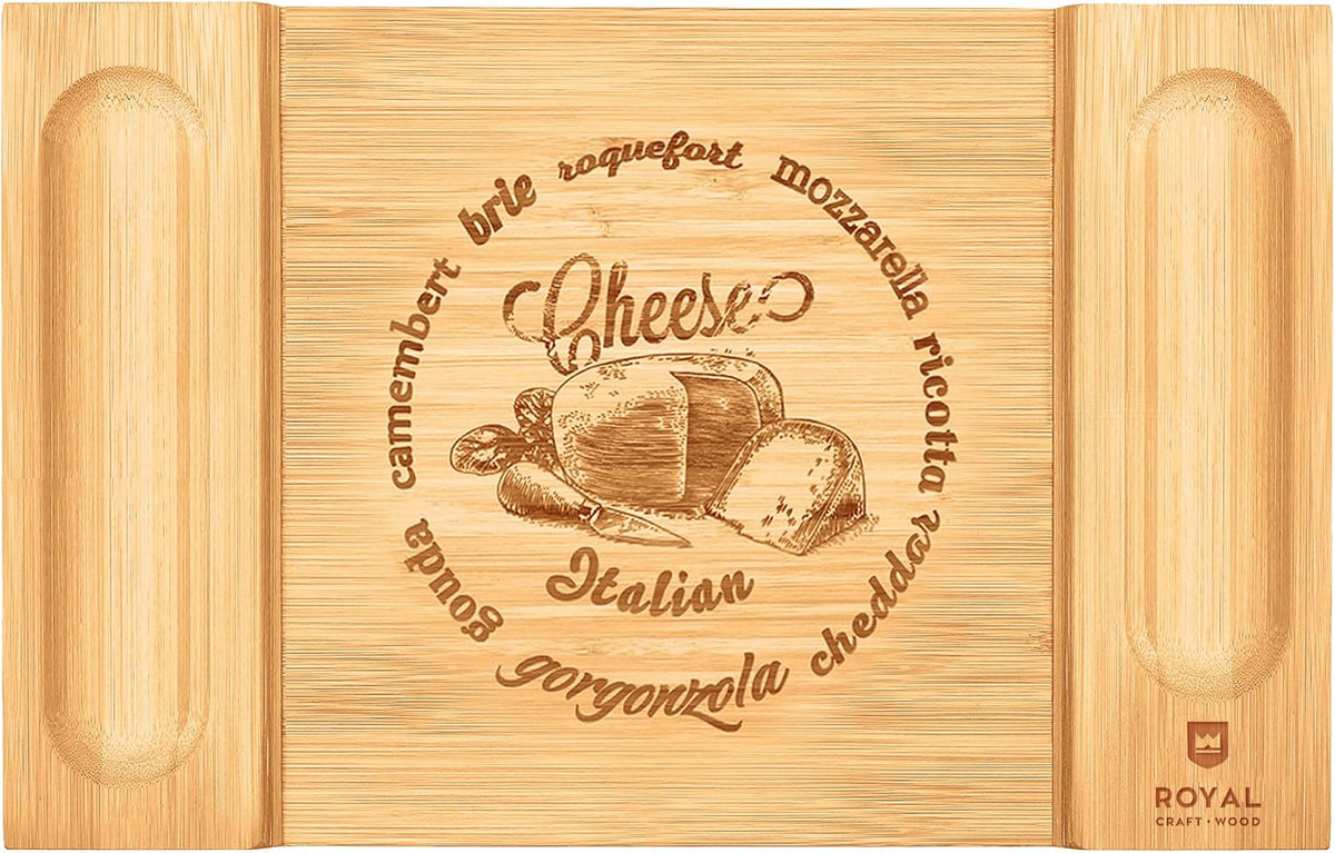 Extra Large Cheese Board - Bamboo Cheese Board and Knife Set - Charcuterie Board Set, Charcuterie Platter & Serving Tray