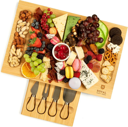 Extra Large Cheese Board - Bamboo Cheese Board and Knife Set - Charcuterie Board Set, Charcuterie Platter & Serving Tray
