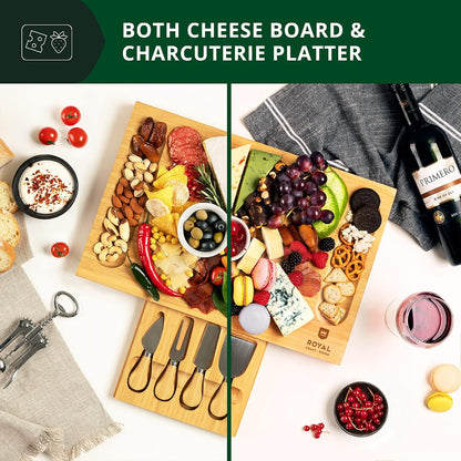Extra Large Cheese Board - Bamboo Cheese Board and Knife Set - Charcuterie Board Set, Charcuterie Platter & Serving Tray