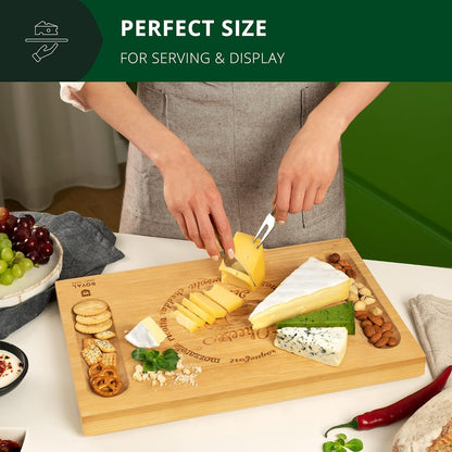 Extra Large Cheese Board - Bamboo Cheese Board and Knife Set - Charcuterie Board Set, Charcuterie Platter & Serving Tray